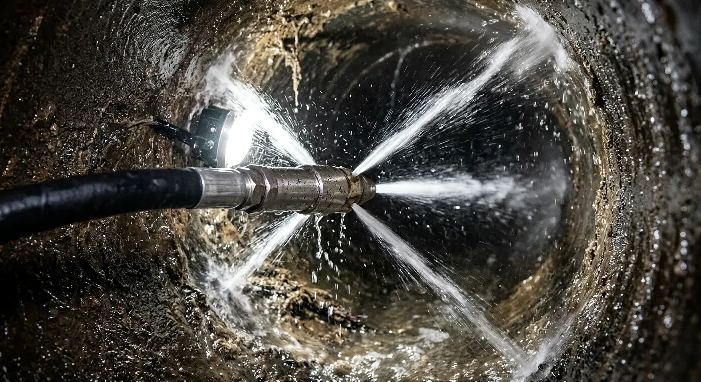 High-pressure hydro jetting nozzle cleaning sewer pipe for Storm Drain Cleaning in Tittabawassee
